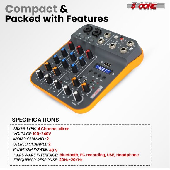 5 Core Audio Mixer 4 Channel DJ Equipment with Bluetooth USB Sound Board Console - Picture 12 of 12
